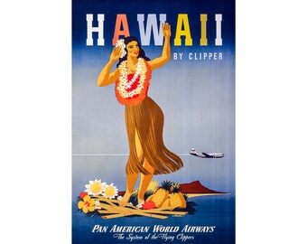 Hawaii, Clipper Airways, Travel Ad | Art Print | Canvas Print | Fine Art Poster | Art Reproduction | Archival Giclee | Gift Wrapped