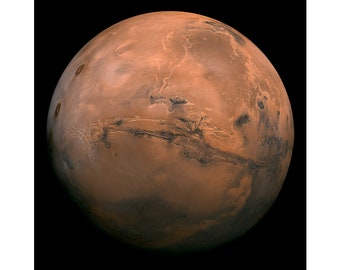 Mars, Valles Marineris Hemisphere, NASA | Art Print | Canvas Print | Fine Art Poster | Art Reproduction | Archival Giclee | Gift Wrapped