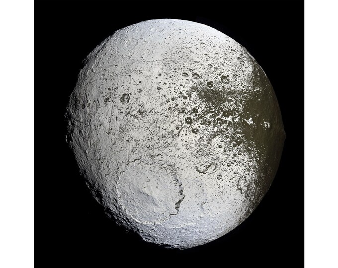 Saturn's Moon Iapetus from Cassini Probe, NASA Space Art | Art Print | Canvas Print | Fine Art Poster | Art Reproduction | Archival Giclee