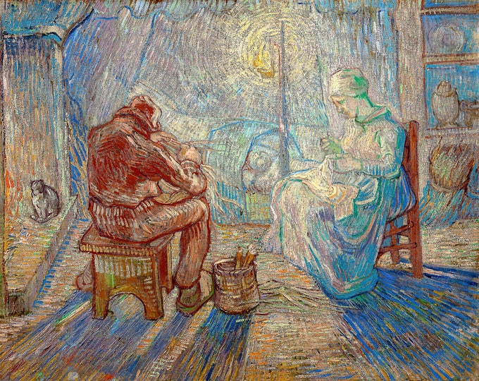 Van Gogh, Evening (after Millet), 1889 | Art Print | Canvas Print | Fine Art Poster | Art Reproduction | Archival Giclee | Gift Wrapped