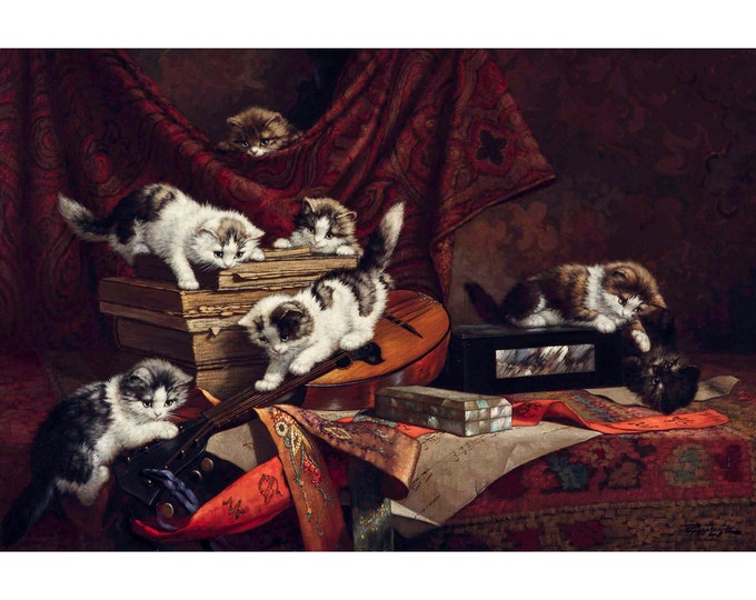 Cornelis Raaphorst, Playing kittens, Cat Print | Art Print | Canvas Print | Fine Art Poster | Art Reproduction | Archival Giclee | Gift Wrap