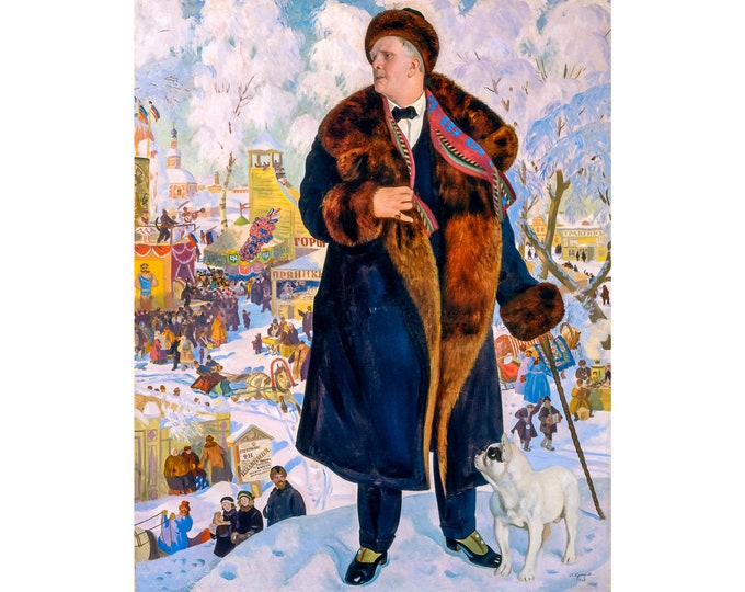Boris Kustodiev, Portrait of Fyodor Chaliapin, 1922 | Art Print | Canvas Print | Fine Art Poster | Art Reproduction | Archival Giclee | Gift