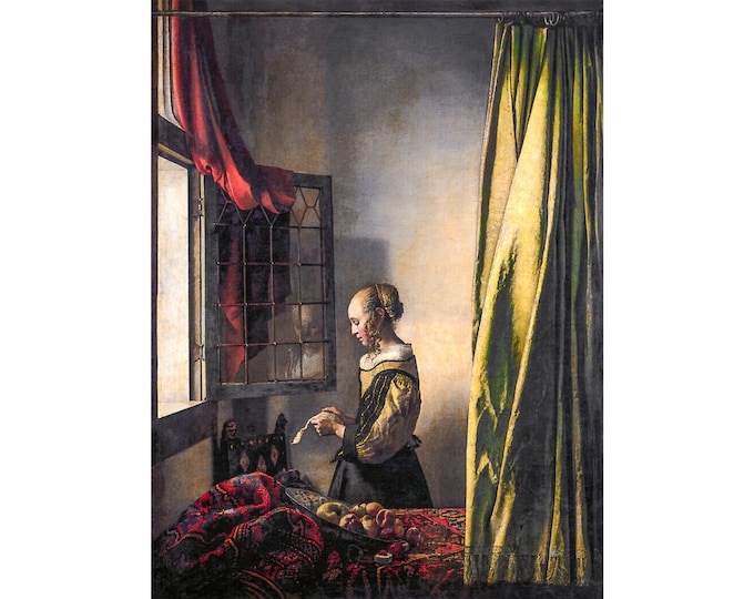 Vermeer, Girl reading a letter by an open window, 1659 | Art Print | Canvas Print | Fine Art Poster | Art Reproduction | Archival Giclee