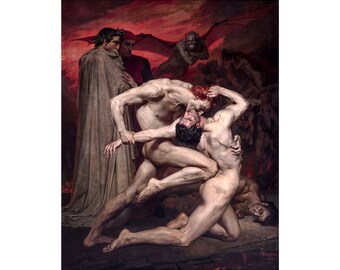 William-Adolphe Bouguereau, Dante and Virgile in Hell, 1850 | Art Print | Canvas Print | Fine Art Poster | Art Reproduction | Archival