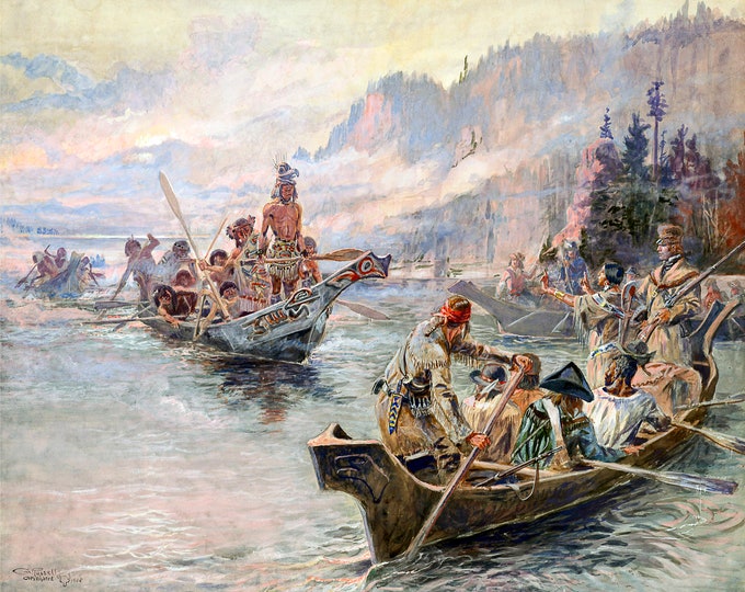 Charles M. Russell, Lewis and Clark on the Lower Columbia, 1905 | Art Print | Canvas Print | Fine Art Poster | Art Reproduction | Archival