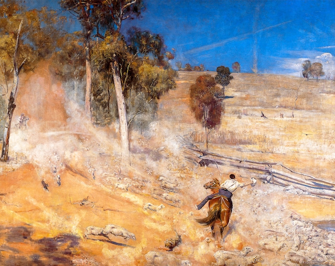 Tom Roberts, A Break Away! 1891 | Art Print | Canvas Print | Fine Art Poster | Art Reproduction | Archival Giclee | Gift Wrapped