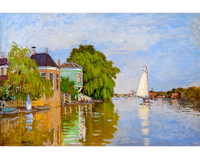 Claude Monet, Houses on the Achterzaan, 1871 | Art Print | Canvas Print | Fine Art Poster | Art Reproduction | Archival Giclee | Gift