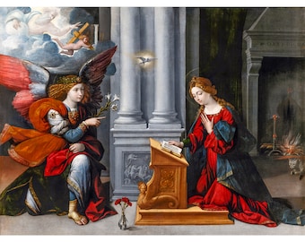 Garofalo Annunciation, Benvenuto Tisi,  Annunciation, 1528 | Art Print | Canvas Print | Fine Art Poster | Art Reproduction | Archival Giclee