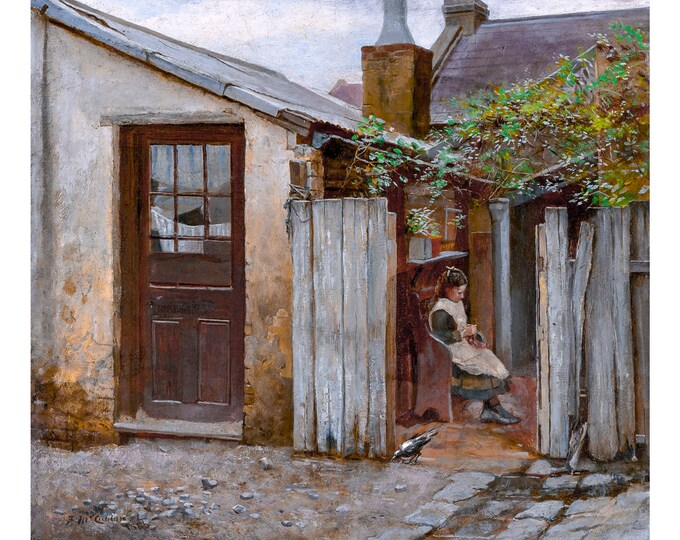 Frederick McCubbin, Girl with Bird at the King Street Bakery, 1886 | Art Print | Canvas Print | Fine Art Poster | Art Reproduction