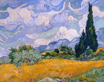 Van Gogh, Wheat Field with Cypresses, 1889 | Art Print | Canvas Print | Fine Art Poster | Art Reproduction | Archival Giclee | Gift Wrapped