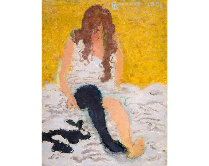 Pierre Bonnard, Woman Putting on Her Stockings, Femme enfilant ses bas, 1893 | Art Print | Canvas Print | Fine Art Poster | Art Reproduction