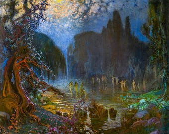 Antonio Munoz Degrain - Nymphs Bathing (1924), Museum-Grade Archival Giclee Art Print - Spanish Symbolism