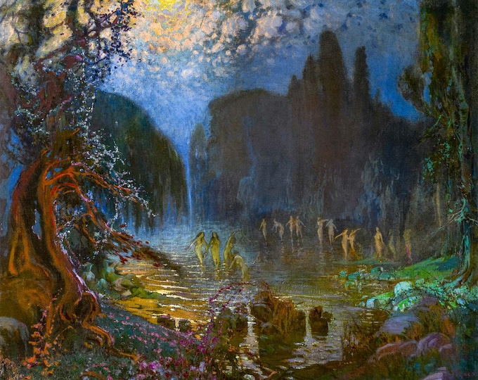 Antonio Munoz Degrain - Nymphs Bathing (1924), Museum-Grade Archival Giclee Art Print - Spanish Symbolism