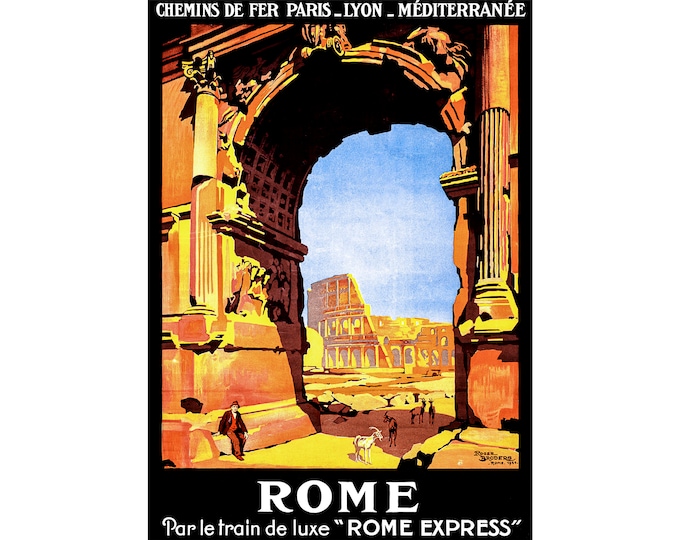 Rome, Italy, Travel Ad, Colosseum | Art Print | Canvas Print | Fine Art Poster | Art Reproduction | Archival Giclee | Gift Wrapped