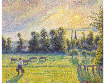 Camille Pissarro, Pasture, Sunset, Eragny, 1890 | Art Print | Canvas Print | Fine Art Poster | Art Reproduction | Archival Giclee | Gift