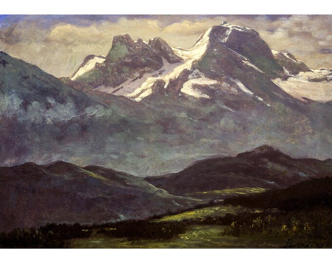 Albert Bierstadt, Summer Snow on the Peaks or Snow Capped Mountains | Art Print | Canvas Print | Fine Art Poster | Art Reproduction