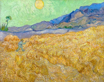 Van Gogh, Wheatfield with a Reaper, 1889 | Art Print | Canvas Print | Fine Art Poster | Art Reproduction | Archival Giclee | Gift Wrapped