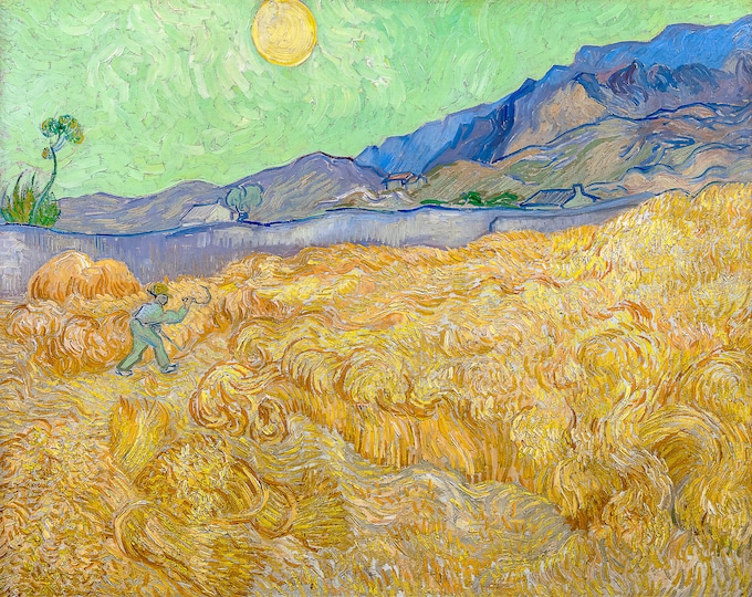 Van Gogh, Wheatfield with a Reaper, 1889 | Art Print | Canvas Print | Fine Art Poster | Art Reproduction | Archival Giclee | Gift Wrapped