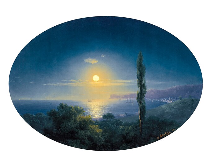 Ivan Aivazovsky, Crimean coast by Moonlight, 1853 | Art Print | Canvas Print | Fine Art Poster | Art Reproduction | Archival Giclee | Gift