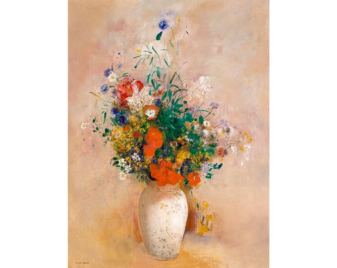 Odilon Redon, Vase of Flowers (Pink Background), 1906 | Art Print | Canvas Print | Fine Art Poster | Art Reproduction | Archival Giclee