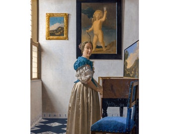 Vermeer, Lady Standing at a Virginal, 1672 | Art Print | Canvas Print | Fine Art Poster | Art Reproduction | Archival Giclee | Gift Wrapped