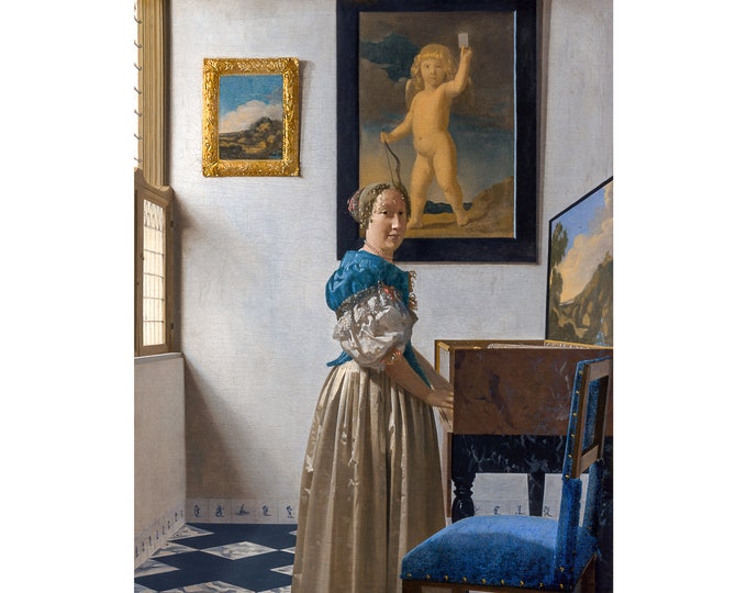 Vermeer, Lady Standing at a Virginal, 1672 | Art Print | Canvas Print | Fine Art Poster | Art Reproduction | Archival Giclee | Gift Wrapped