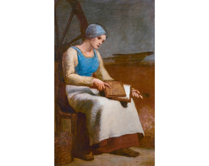 Jean-François Millet, Woman Carding Wool, 1856 | Art Print | Canvas Print | Fine Art Poster | Art Reproduction | Archival Giclee | Gift Wrap
