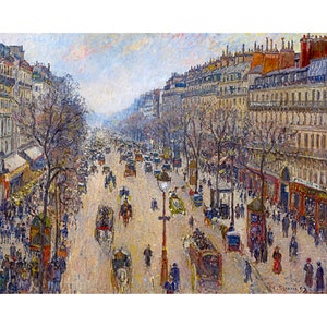 Camille Pissarro, Boulevard Montmartre, morning, cloudy weather, 1897 | Art Print | Canvas Print | Fine Art Poster | Art Reproduction
