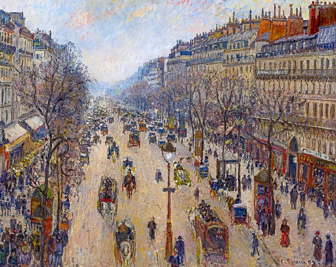 Camille Pissarro, Boulevard Montmartre, morning, cloudy weather, 1897 | Art Print | Canvas Print | Fine Art Poster | Art Reproduction