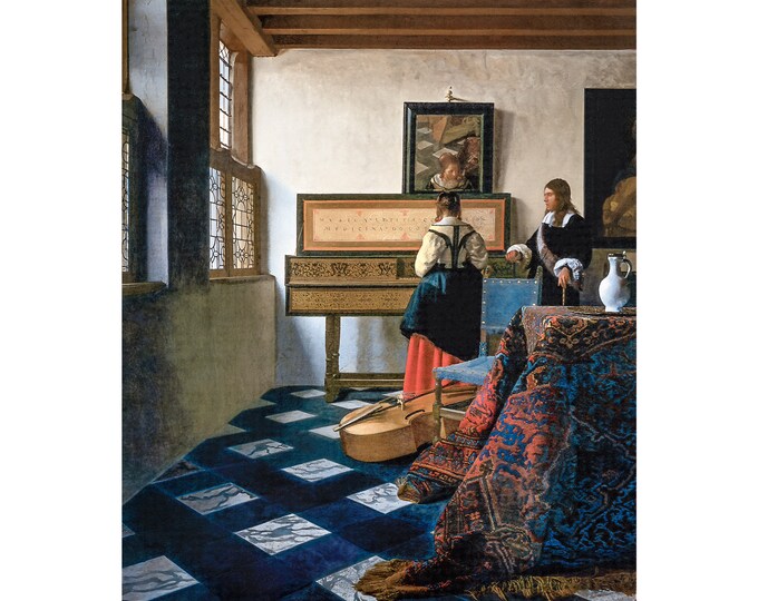 Vermeer, Lady at the Virginals with a Gentleman, 1664 | Art Print | Canvas Print | Fine Art Poster | Art Reproduction | Archival Giclee