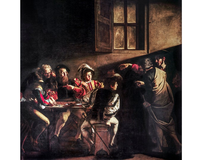 Caravaggio, The Calling of St Matthew, 1600 | Art Print | Canvas Print | Fine Art Poster | Art Reproduction | Archival Giclee | Gift Wrapped