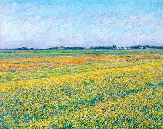 Gustave Caillebotte, The plain of Gennevilliers, yellow fields, 1884 | Art Print | Canvas Print | Fine Art Poster | Art Reproduction