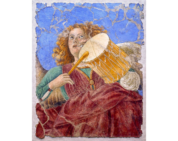 Vatican Fresco, Angel Playing a Drum, Melloso da Forli, 1480 | Art Print | Canvas Print | Fine Art Poster | Art Reproduction | Archival