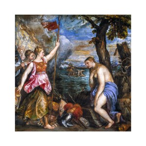 Titian, Religion saved by Spain, 1575 | Art Print | Canvas Print | Fine Art Poster | Art Reproduction | Archival Giclee | Gift Wrapped