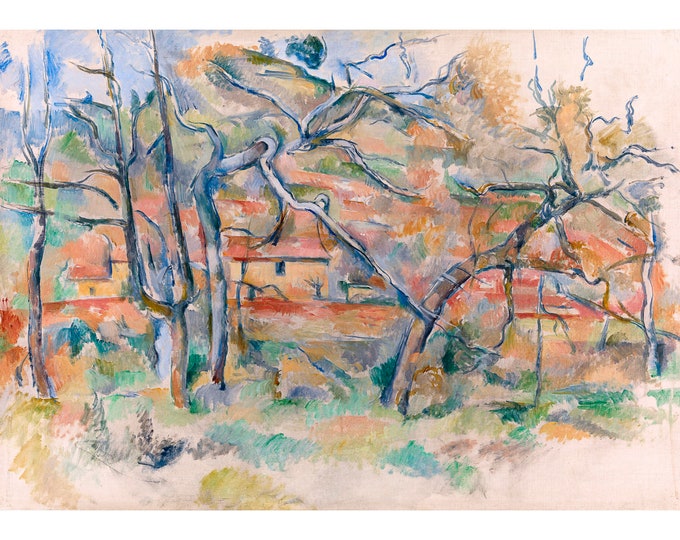 Paul Cézanne, Trær og hus, Provence, 1886 | Art Print | Canvas Print | Fine Art Poster | Art Reproduction | Archival Giclee | Gift Wrapped