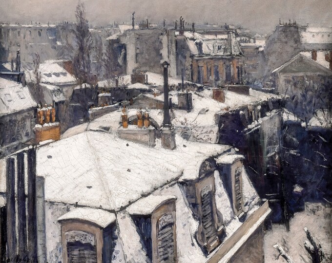 Gustave Caillebotte, Rooftops in the Snow (snow effect), 1878 | Art Print | Canvas Print | Fine Art Poster | Art Reproduction | Archival