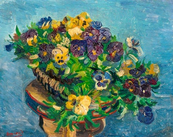 Van Gogh, Basket of pansies on a small table, 1887 | Art Print | Canvas Print | Fine Art Poster | Art Reproduction | Archival Giclee | Gift