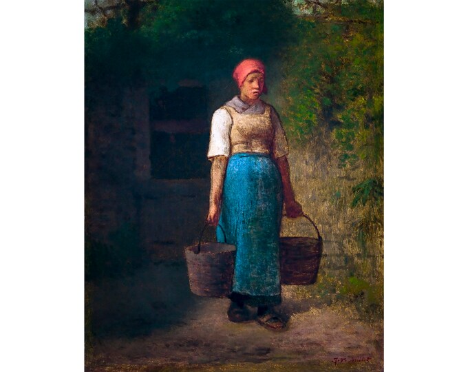 Jean-François Millet, Girl Carrying Water, 1860 | Art Print | Canvas Print | Fine Art Poster | Art Reproduction | Archival Giclee | Gift
