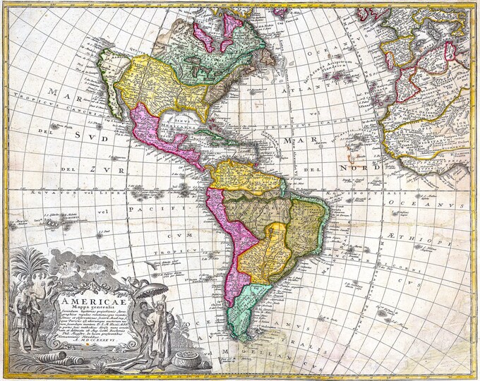Geographicus, Homann Heirs Map of South & North America, 1746 | Art Print | Canvas Print | Fine Art Poster | Art Reproduction | Archival