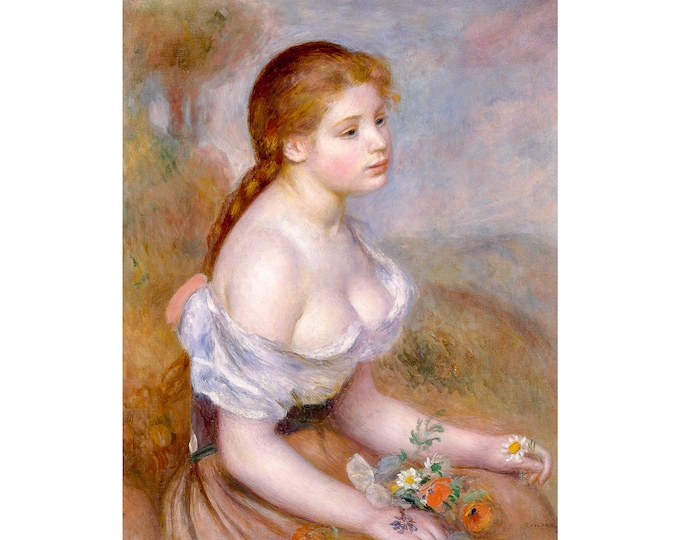Renoir, Young Girl with Daisies, 1889 | Art Print | Canvas Print | Fine Art Poster | Art Reproduction | Archival Giclee | Gift Wrapped