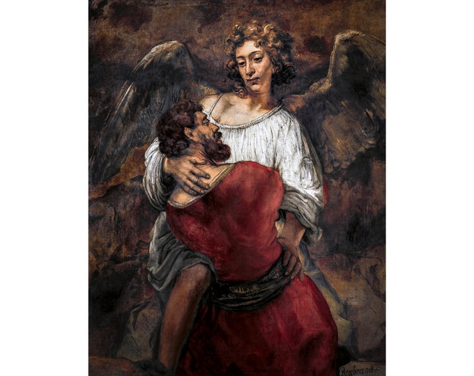 Rembrandt, Jacob wrestling with the angel, 1659 | Art Print | Canvas Print | Fine Art Poster | Art Reproduction | Archival Giclee | Gift