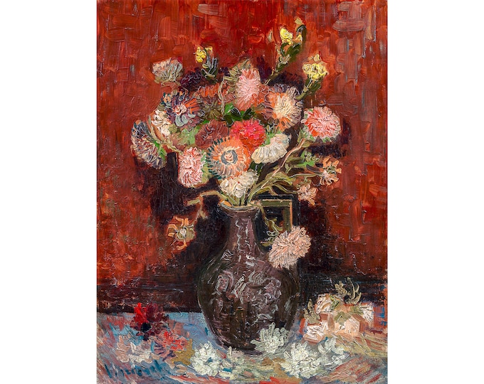 Van Gogh, Vase with Chinese Asters and Gladioli, 1886 | Art Print | Canvas Print | Fine Art Poster | Art Reproduction | Archival Giclee