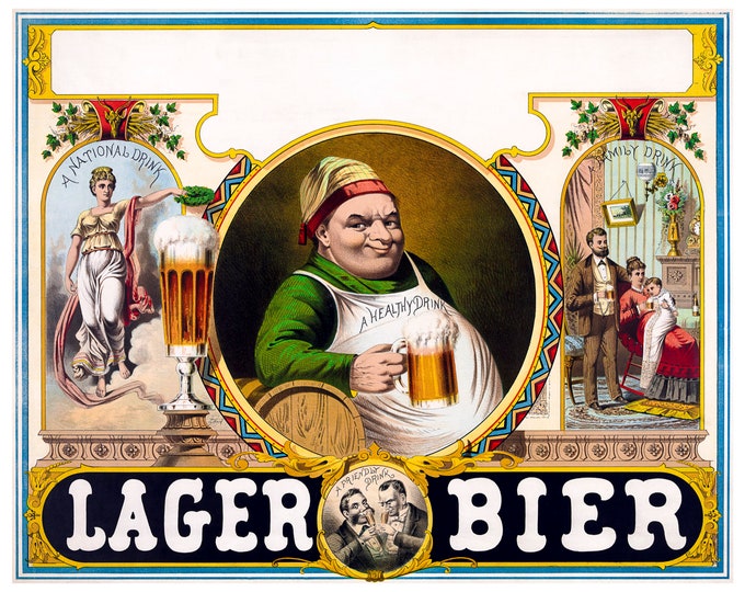 Old Vintage Ad Lager Beer Bier | Art Print | Canvas Print | Fine Art Poster | Art Reproduction | Archival Giclee | Gift Wrapped