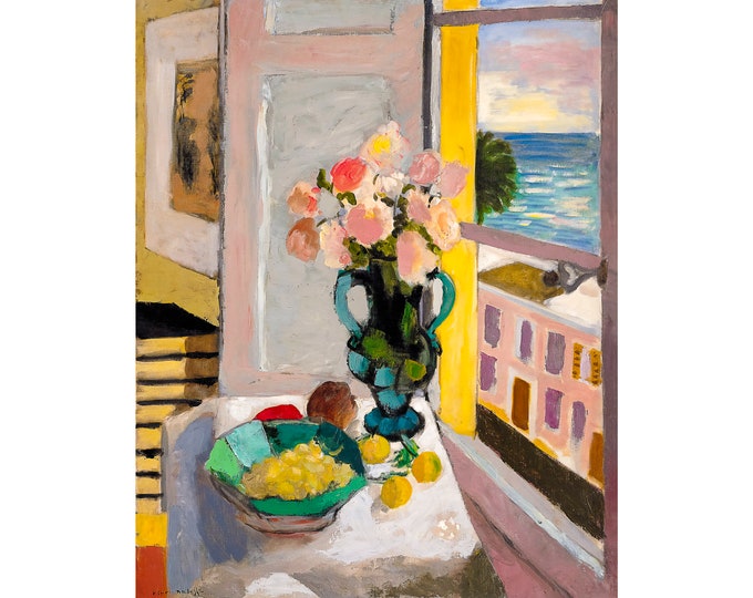 Henri Matisse, Safrano Roses at the Window, 1925 | Art Print | Canvas Print | Fine Art Poster | Art Reproduction | Archival Giclee | Gift