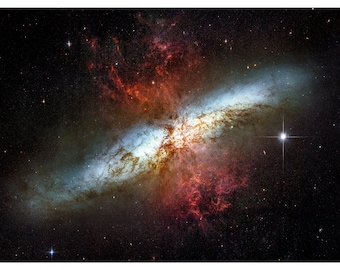 Starburst Galaxy, M82, NASA Space Art | Art Print | Canvas Print | Fine Art Poster | Art Reproduction | Archival Giclee | Gift Wrapped