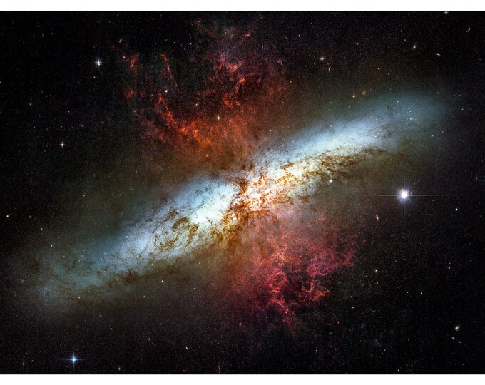 Starburst Galaxy, M82, NASA Space Art | Art Print | Canvas Print | Fine Art Poster | Art Reproduction | Archival Giclee | Gift Wrapped