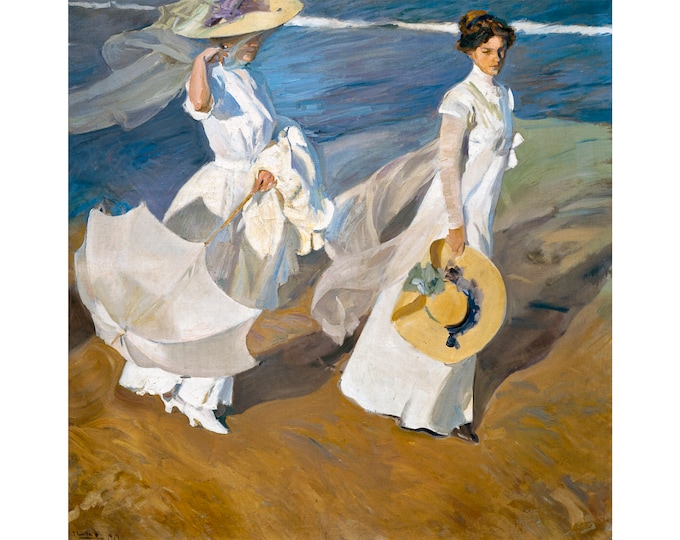 Joaquín Sorolla Garcia, Walk on the Beach, 1909 | Art Print | Canvas Print | Fine Art Poster | Art Reproduction | Archival Giclee | Gift