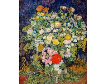 Van Gogh - Bouquet of Flowers in a Vase, (1890), Canvas Print or Fine Art Giclee - Enhanced