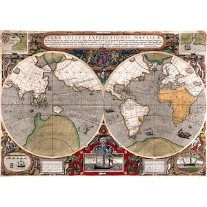 Abraham Ortelius, World Map, 1595 | Art Print | Canvas Print | Fine Art Poster | Art Reproduction | Archival Giclee | Gift Wrapped