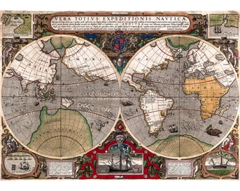 Abraham Ortelius, World Map, 1595 | Art Print | Canvas Print | Fine Art Poster | Art Reproduction | Archival Giclee | Gift Wrapped